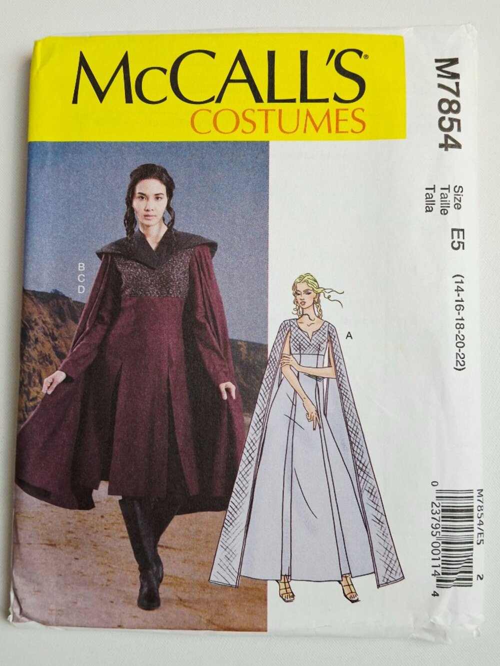 McCall's 7854 Sz 14-22 Sci-Fi Gown Dress Skirt Cape Caplet Costume Pattern Uncut